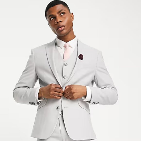 NWT ASOS DESIGN wedding skinny suit jacket in ice gray micro texture 38S 32x32 - Picture 1 of 3